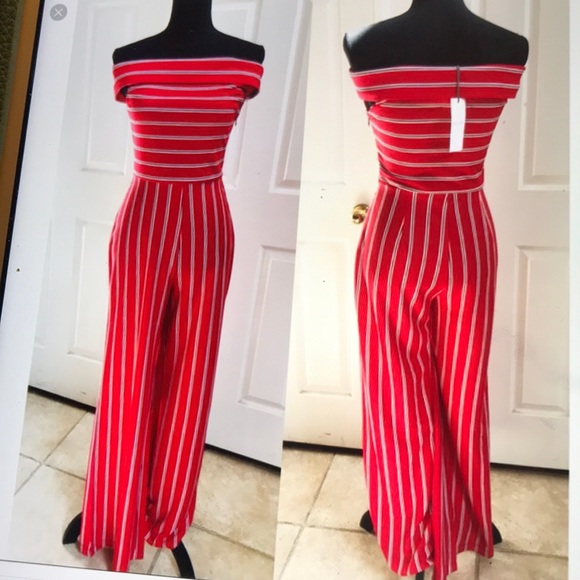 Wayf Pants - Wayf striped jumpsuit wide leg NWT x large